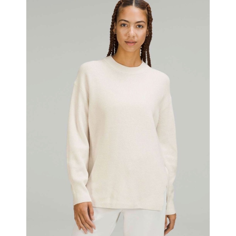 Lululemon Merino Wool Blend Ribbed Crewneck Sweater White Opal Size 4